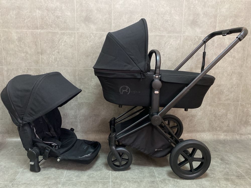 Коляска Cybex Priam 4в1 deep black шасси mate black + Cloud Q + isofix