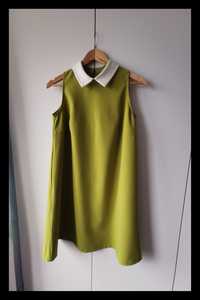 Tiffi sukienka 34 XS 36 S zielona limonka z kołnierzykiem