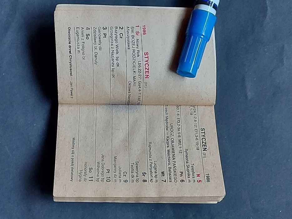 Stary kalędarz mały kieszonkowy 1986rok z czasów PRL