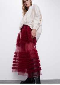 Бордова , марсала червона фатинова спідниця довга Zara нова.