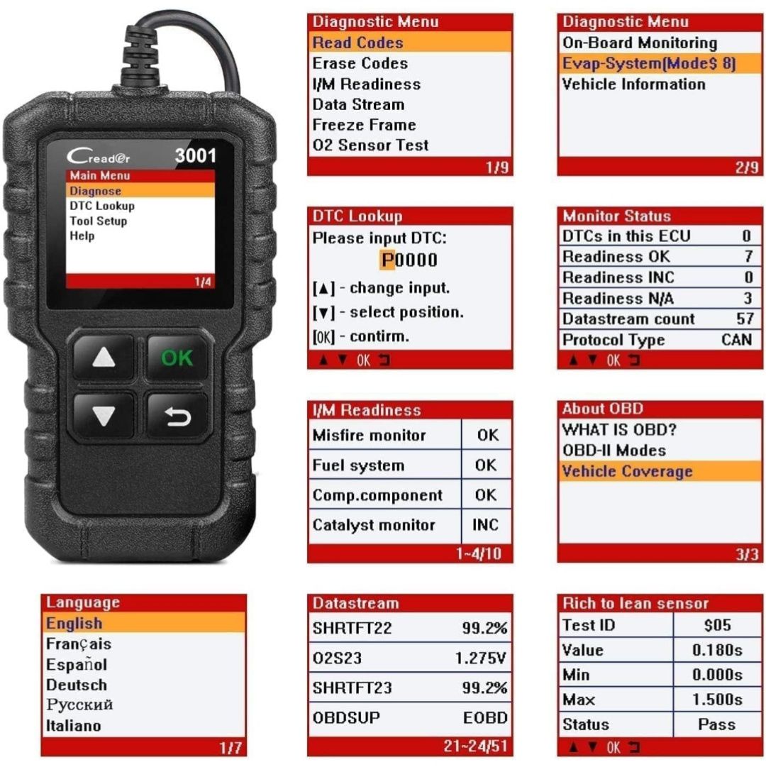 Leitor OBD2 Creader 3001 - Diagnóstico Automóvel