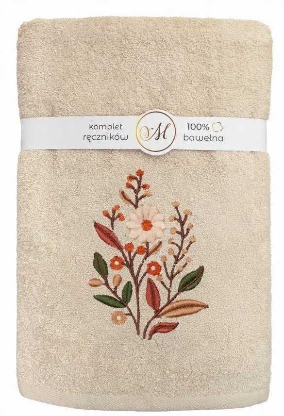 KOMPLET RĘCZNIKÓW 3X ręcznik 70x140 30x50 50x100 kwiatki migdałowy