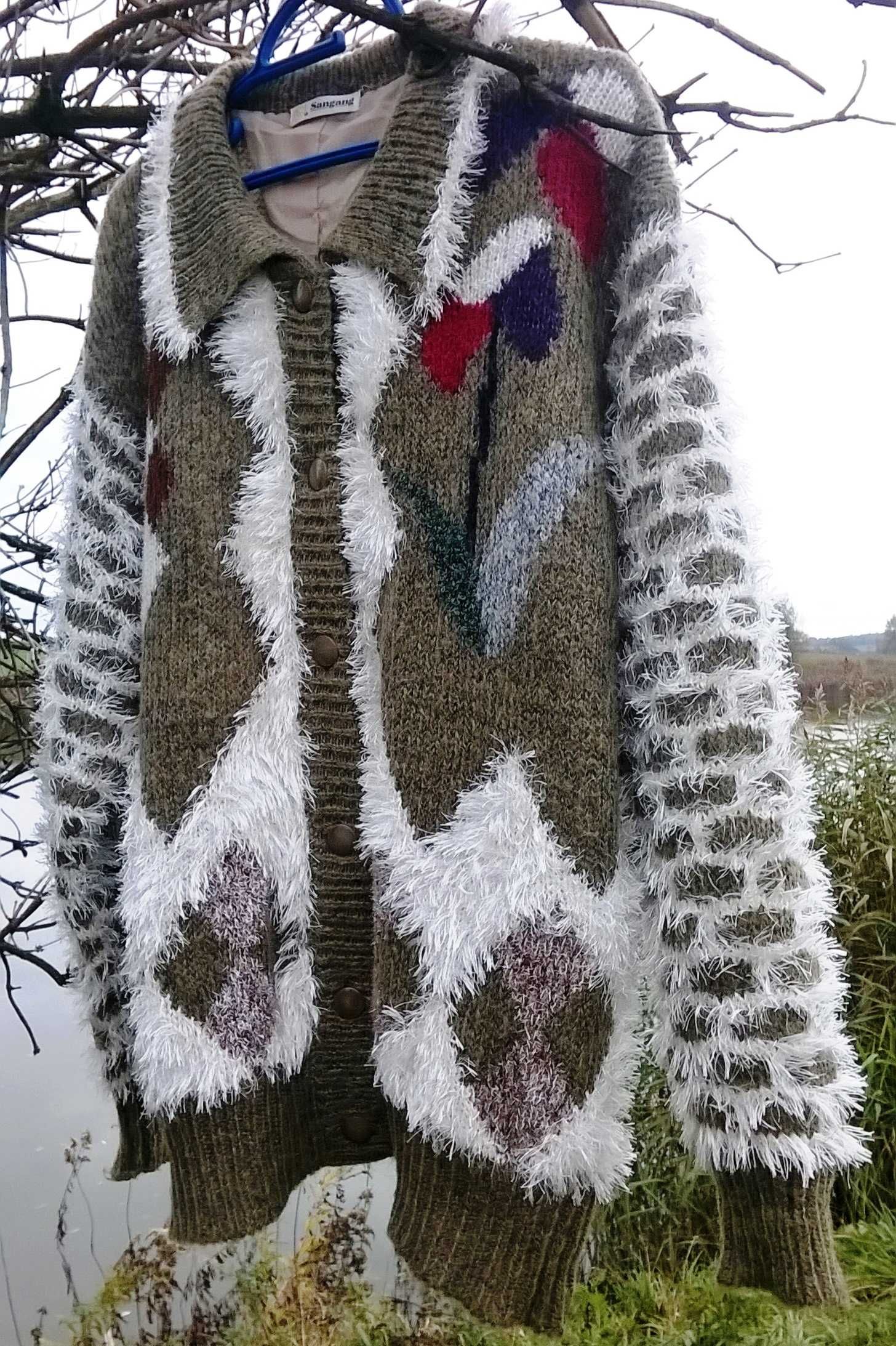 zimowy sweter M/L wełna moher tzw. włochacz #vintage unikat