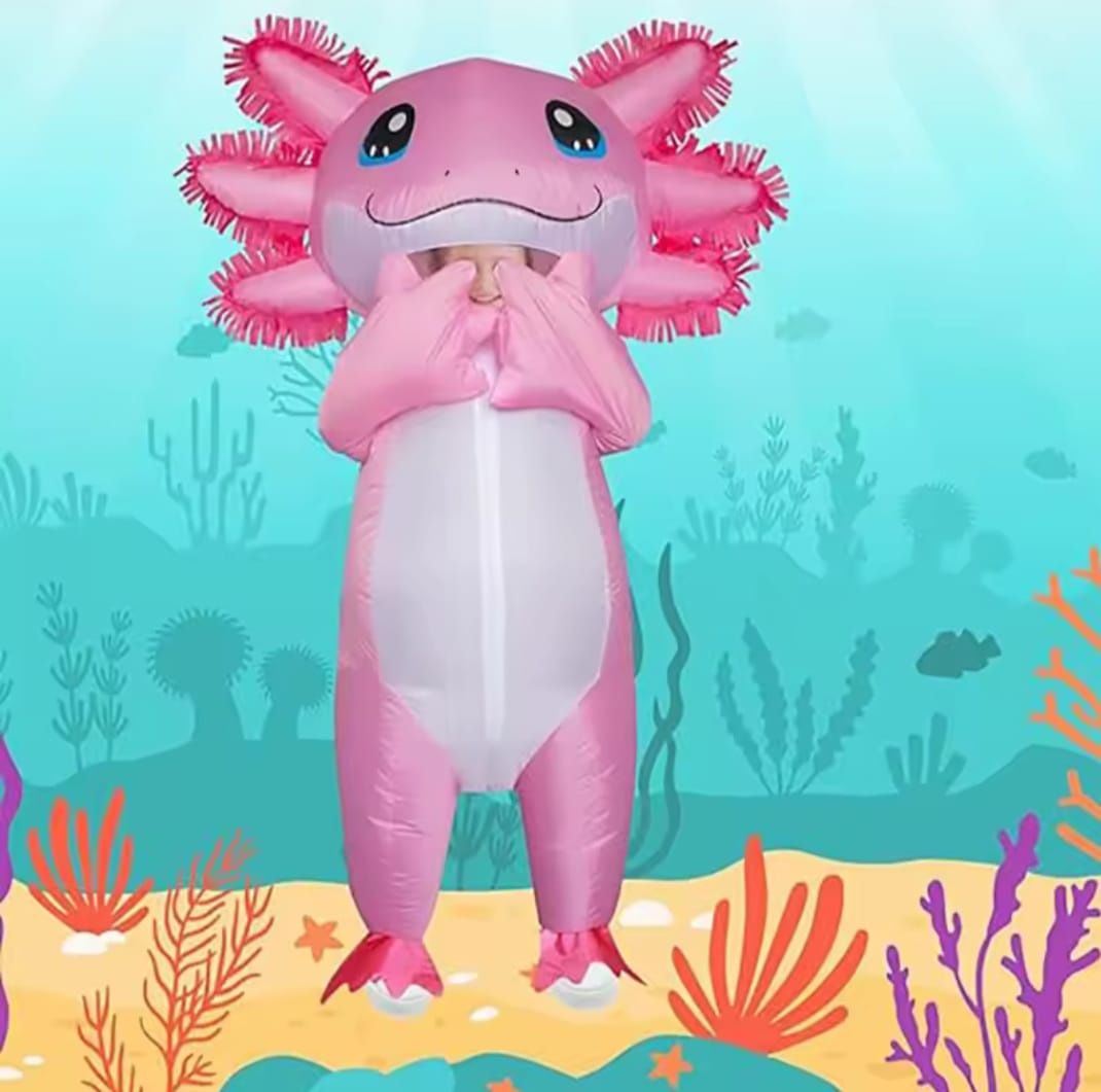 Dmuchany strój Axolotl Minecraft - różowa salamandra rozm. do 158cm