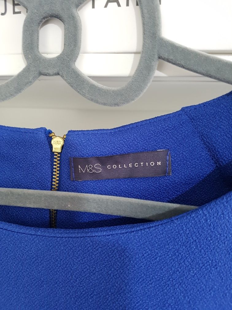 Sukienka biurowa elegancka ciemnoniebieska z rękawem 3/4 na L/XL