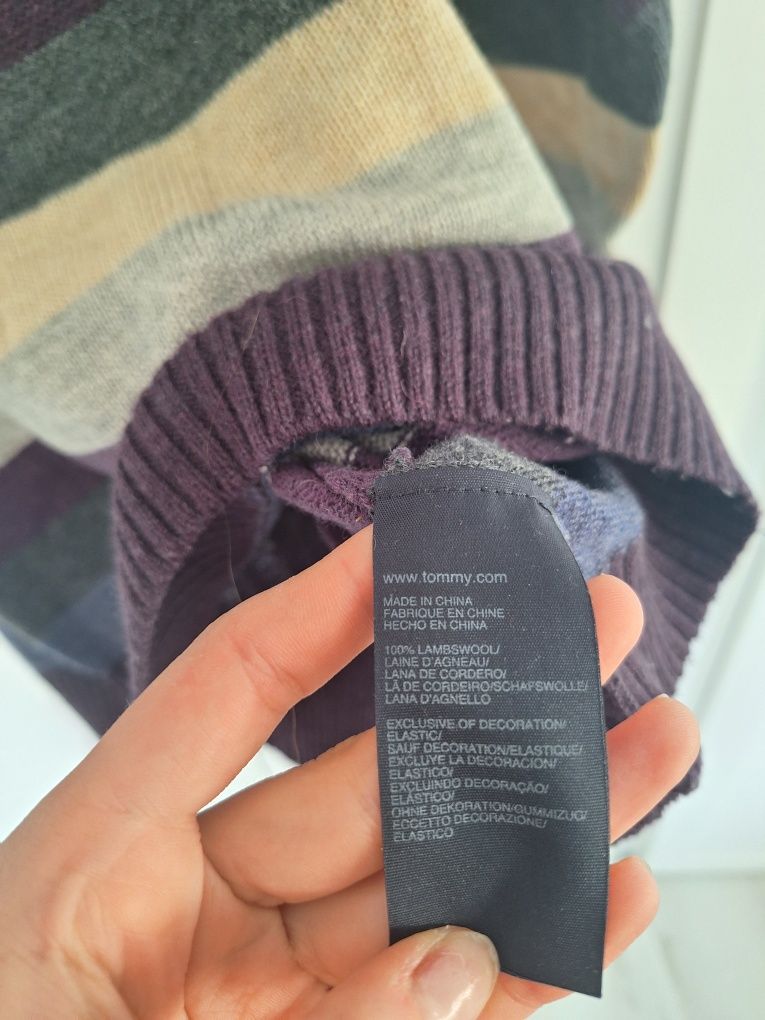 Luksusowy oryginalnn sweter męski tommy hilfiger jeans w paski casual