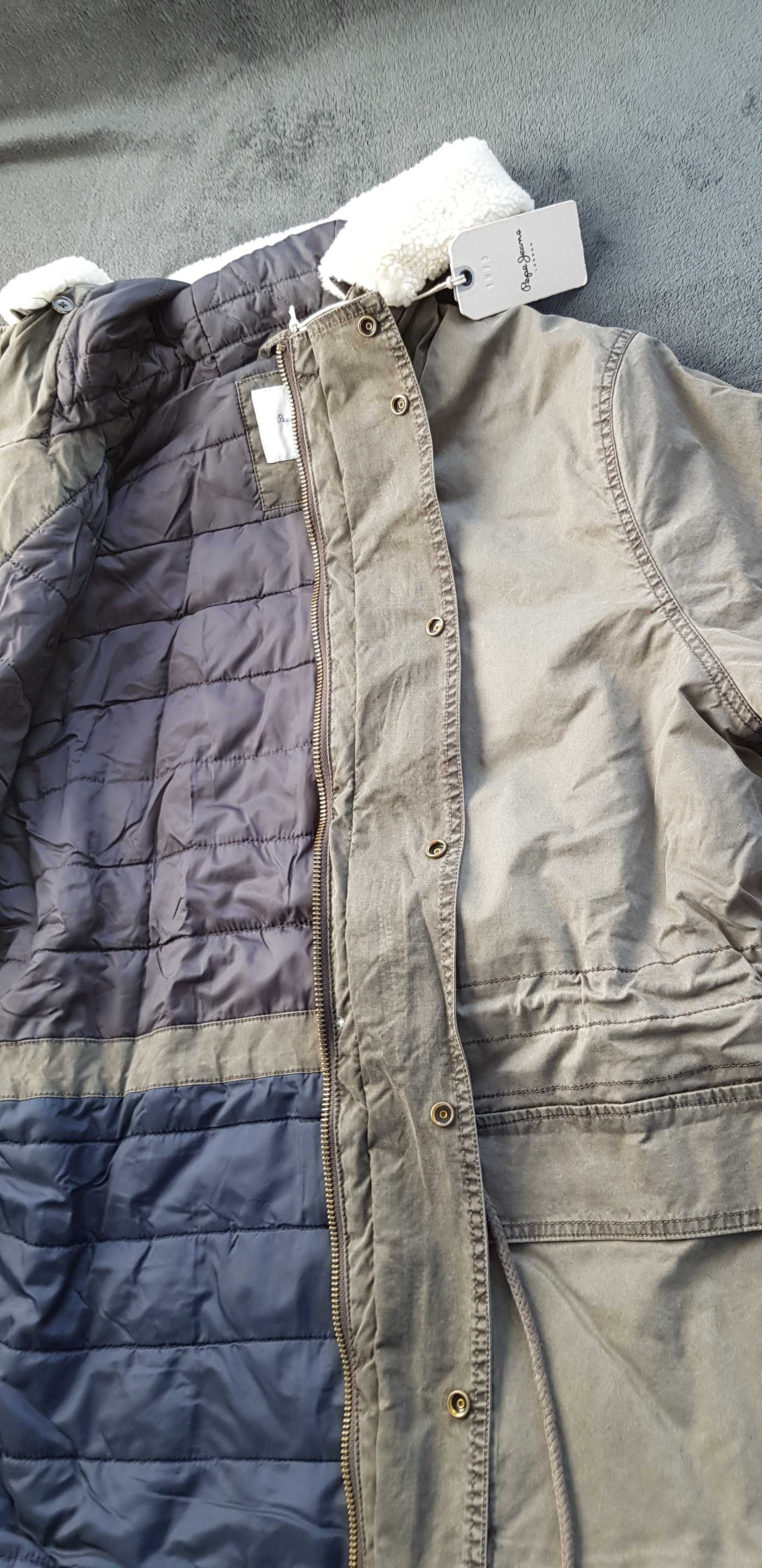 XL Pepe Jeans kurtka parka Mitsio nowa z metką zielona lekko brązowa