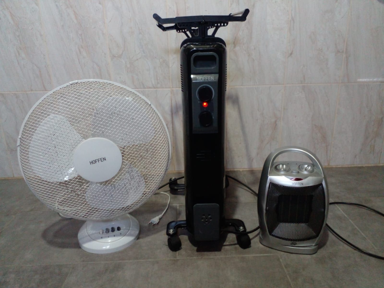 2 aquecedores/Esquentador, 1 ventoinha/ventilador