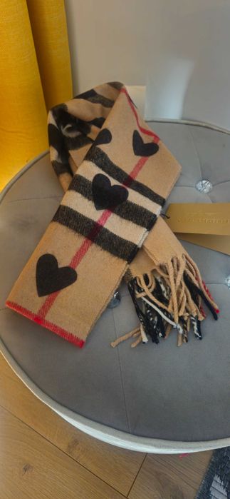 Szal szlik burberry serca krata 100% kaszmir