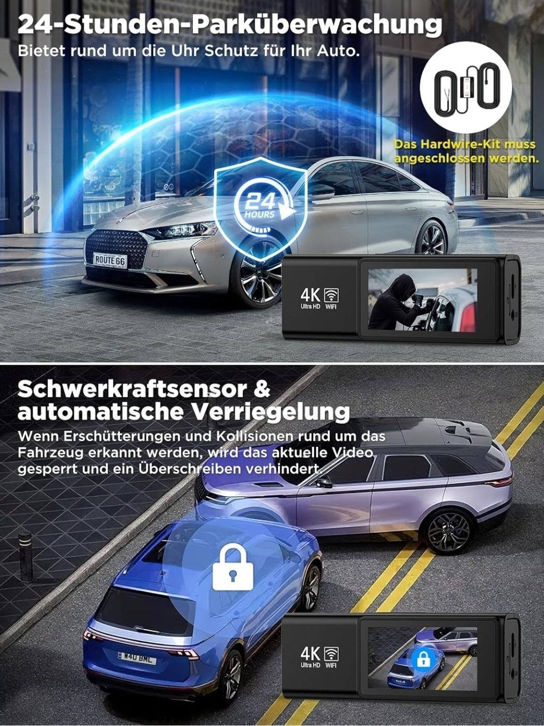 Topabol Kamera Samochodowa – Dashcam 4K + 1080P z Przodu i z Tyłu Nowa