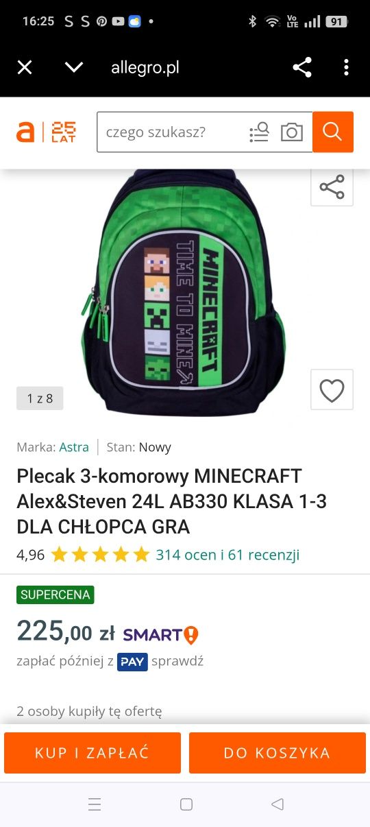 Plecak szkolny Minecraft