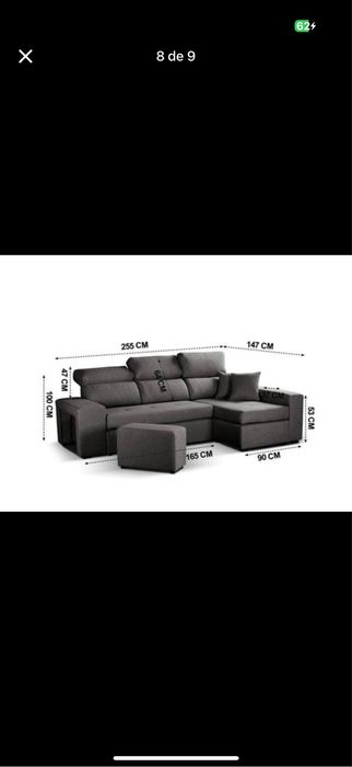 Sofá Chaise Longe Reversivel Cinza