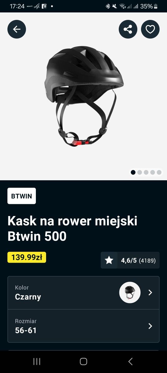 Czarny kask na rower miejski Btwin 500