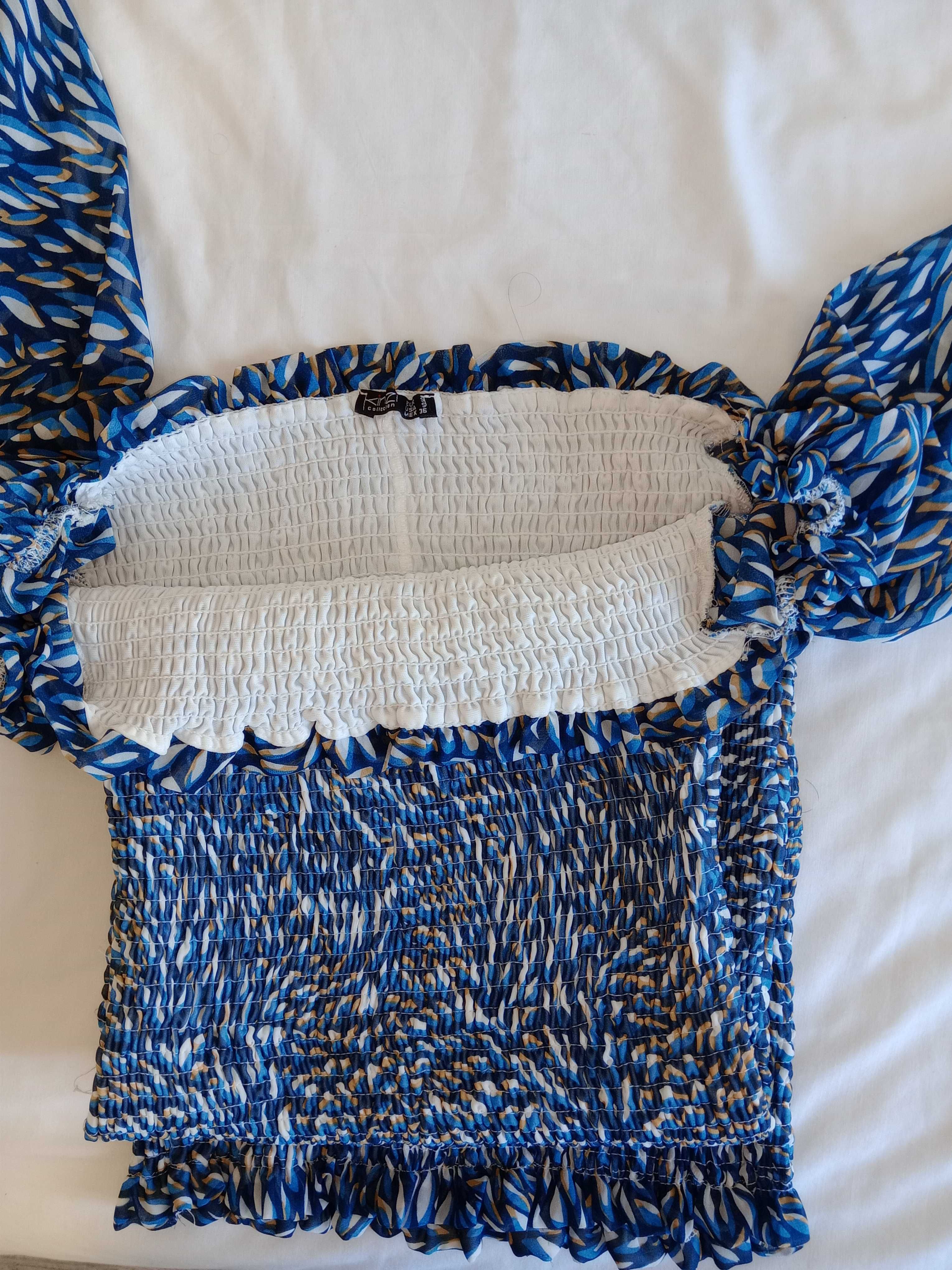 Blue Patterned Dress S / Vestido Azul Estampado Tam. S