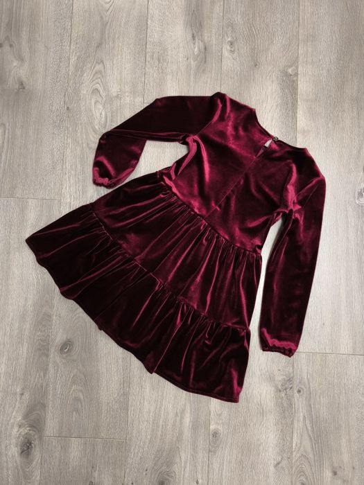 Плаття святкове шкільне велюрове бордового кольору на дівчинку 9 - 10