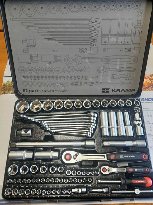 ZESTAW kluczy nasadowych i płaskich KRAMP 1/4" i 1/2" 82 elementy NOWY
