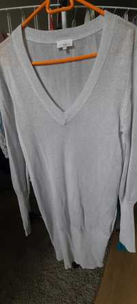 Rozm.42 New Look tunika bluzka sweterek srebrna nitka długie ściągacze