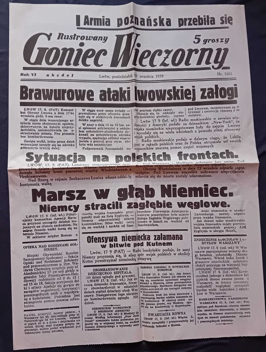Ilustrowany Goniec Wieczorny - Lwów, 18 września 1939 r. REPRINT