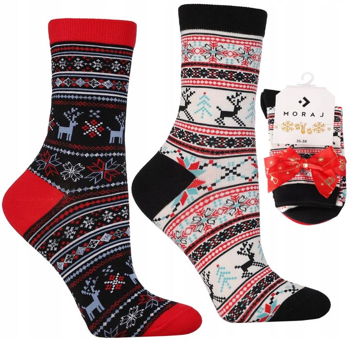 Skarpetki Świąteczne Bawełniane 2-Pary Skarpety Na Prezent Moraj 38-41
