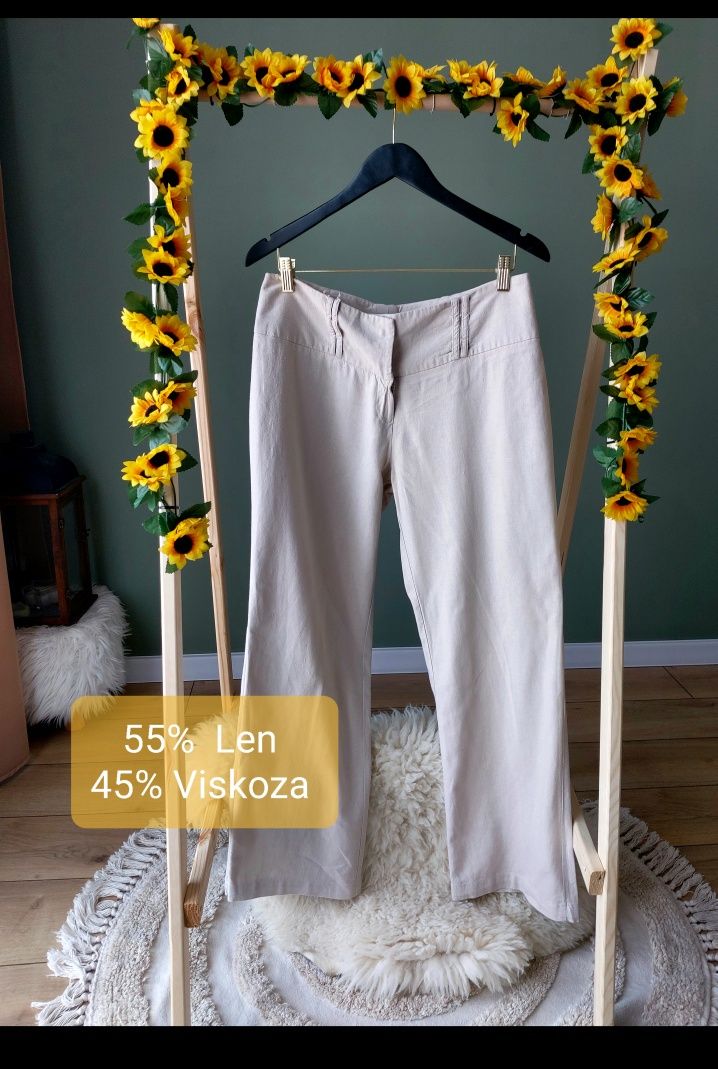 Lniane damskie spodnie z szeroka nogawka Len +Viskoza XL / L linen