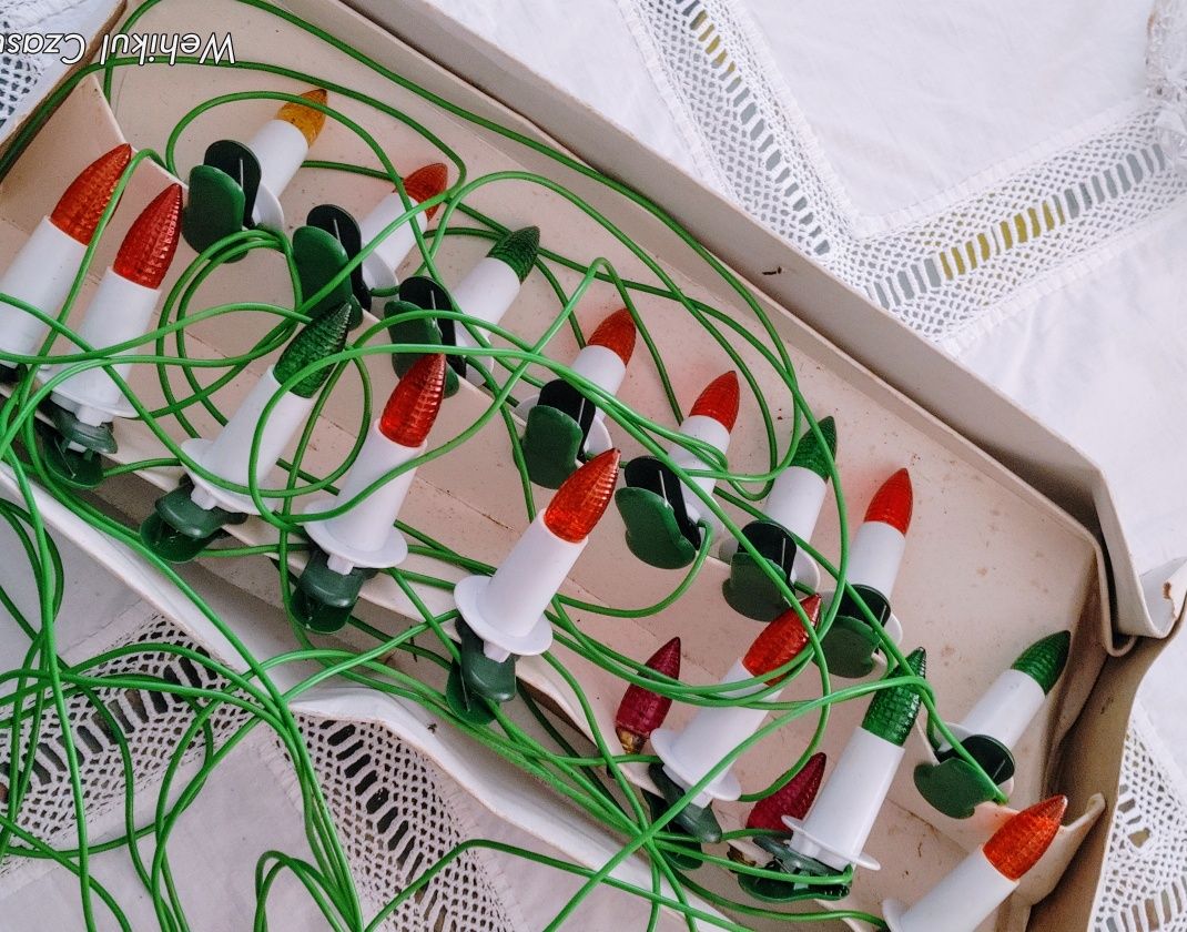 Lampki choinkowe PRL światełka świece karbowane retro vintage