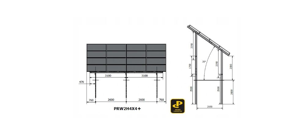 Konstrukcja pod panele fotowoltaiczne dwupodporowa, PRW2H4x4