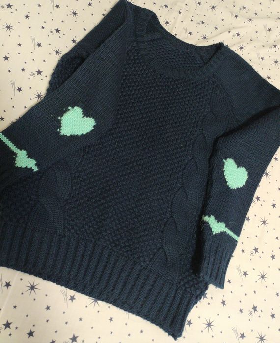 Новый теплый вязаный свитер синий