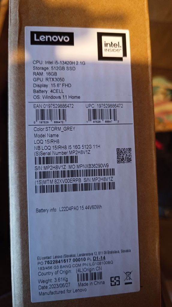 Lenovo Loq 15IRH8 RTX 3050 6 GB 95W NOWY Gamingowy!!!