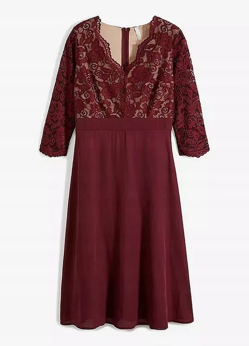 B.P.C sukienka szyfonowa z koronką bordowa 40/42.