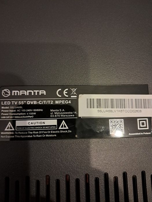 Manta 55LUA68L cała elektronika płyta główna zasilanie logika