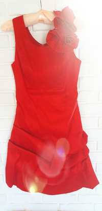Elegancka czerwona sukienka wizytowa wesele, r. 36, S