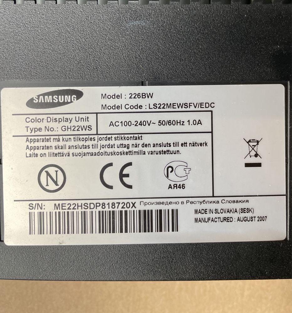 Монітор samsung sync master 226bw