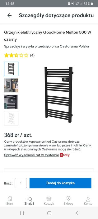 Grzejnik Czarny Łazienkowy 500W z Wyświetlaczem