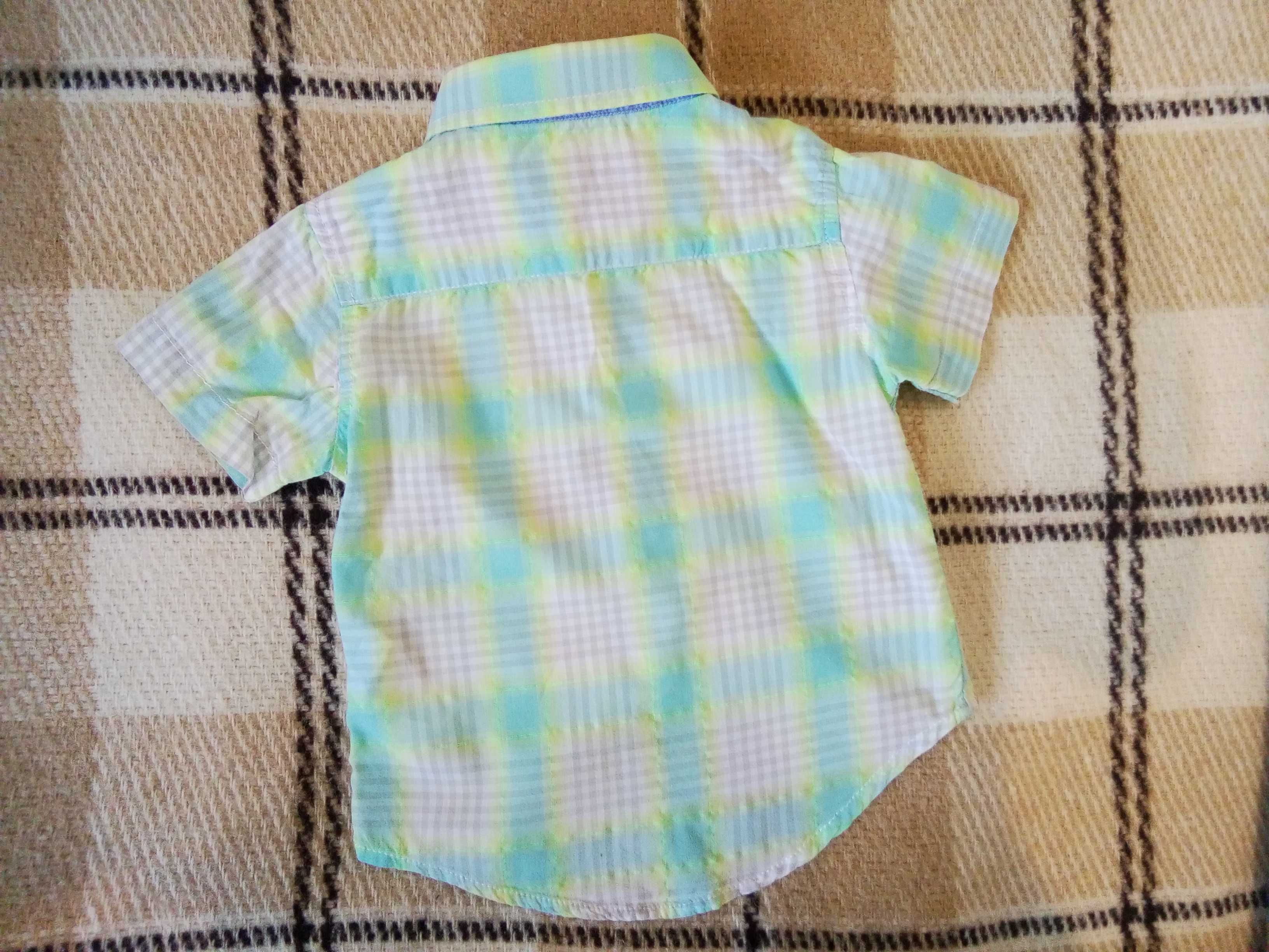 Рубашка летняя в клеточку с коротким рукавом 80см 12мес на 1 годик
