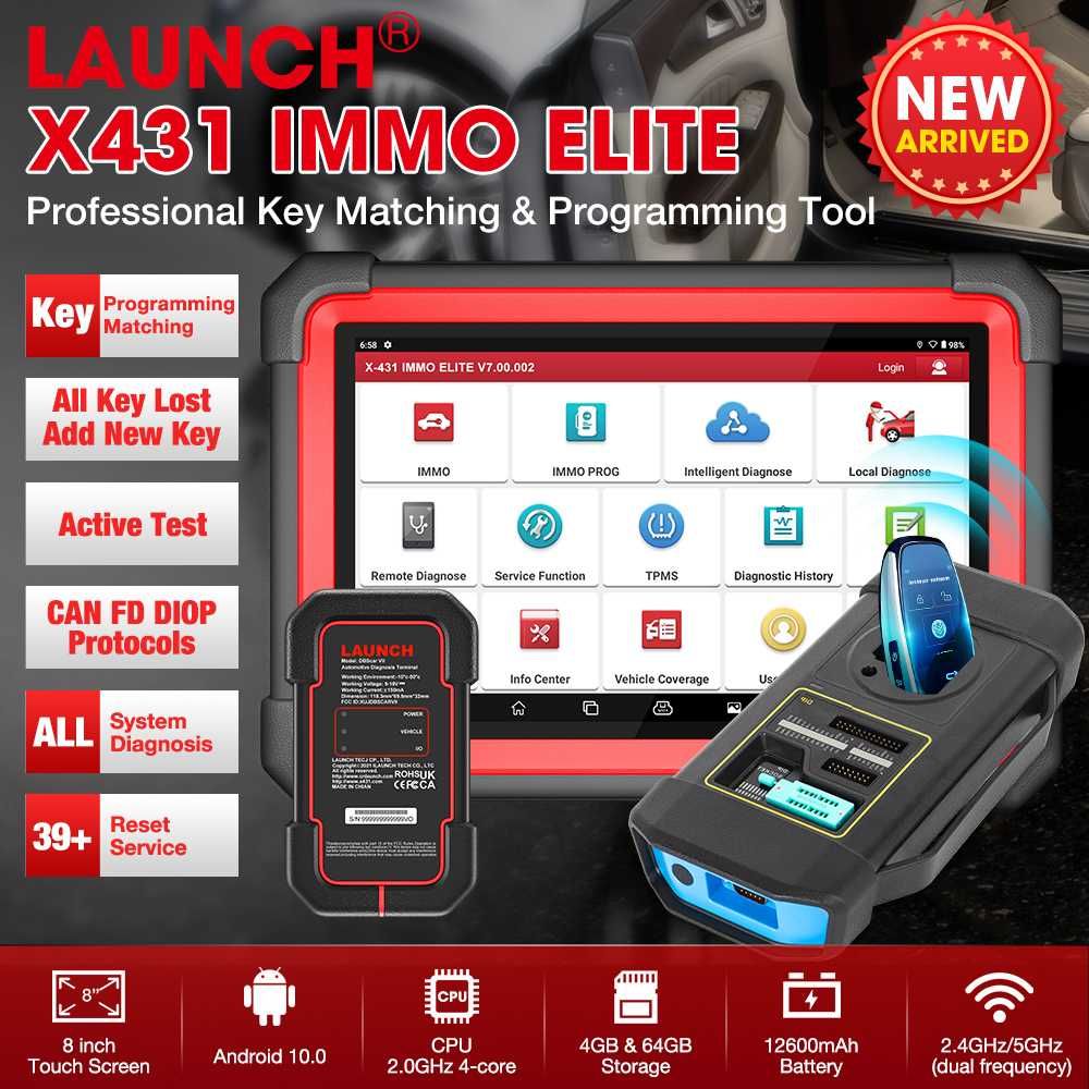 Launch X431 IMMO ELITE Máq Programação Chaves + Diagnóstico OBD (NOVO)