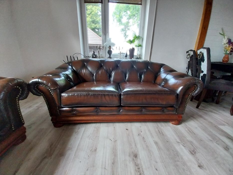 Komplet Komplet wypoczynkowy typu chesterfield 3+2+1  100% skór