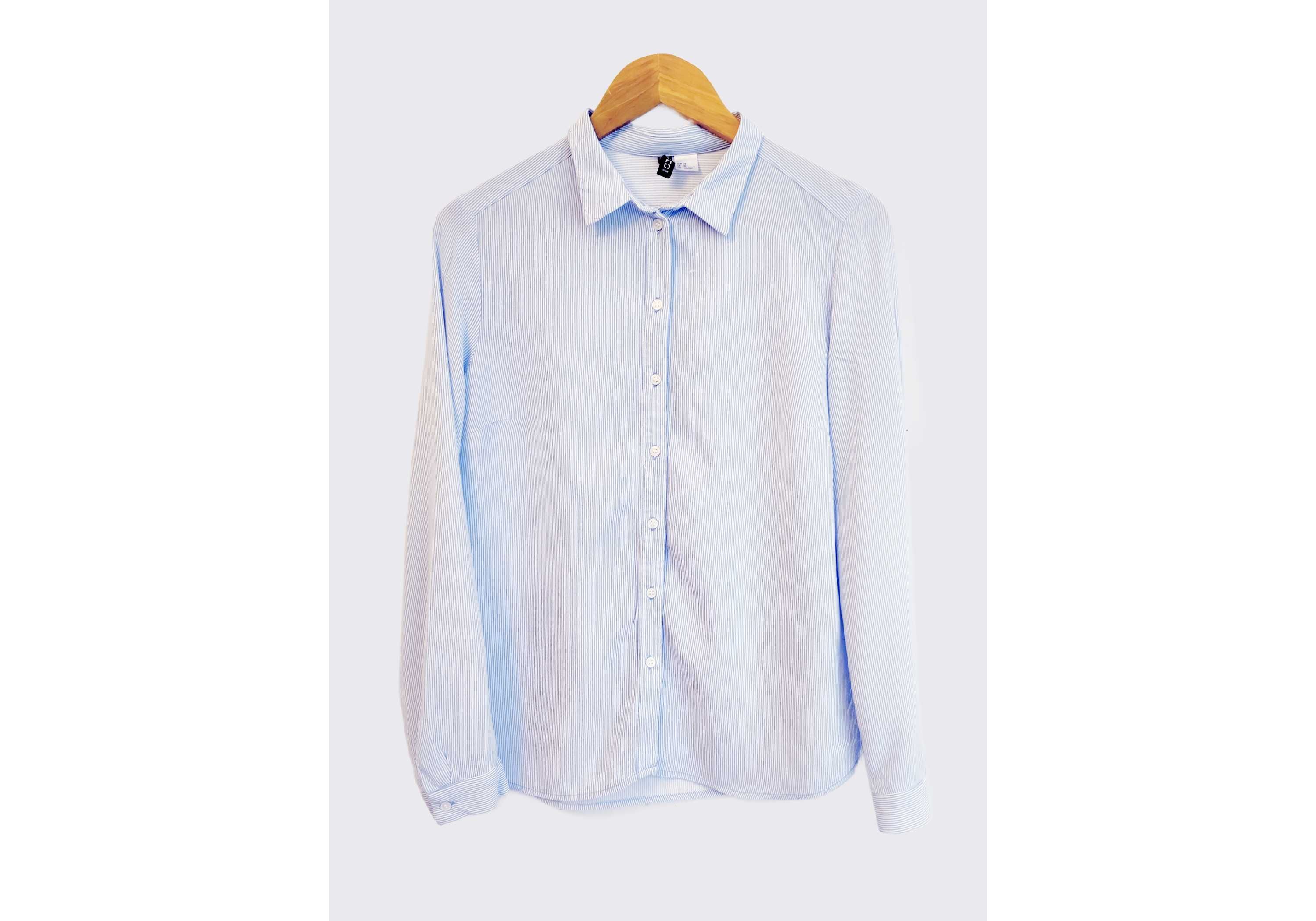 Elegancka wiskozowa koszula w jasnoniebiesko-białe paski