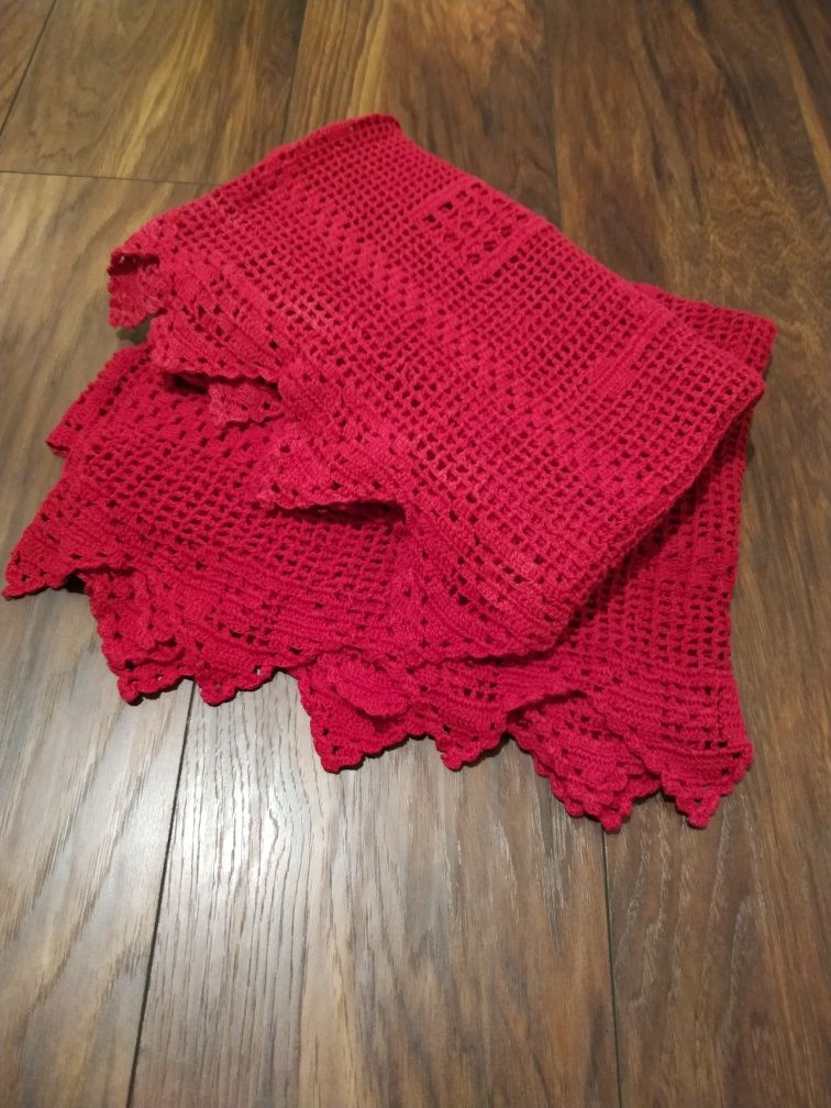 Firanki czerwone Handmade 2szt. szydełkowe na święta
