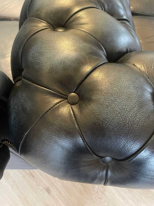 Sofa chesterfield skóra 3-os niebieska