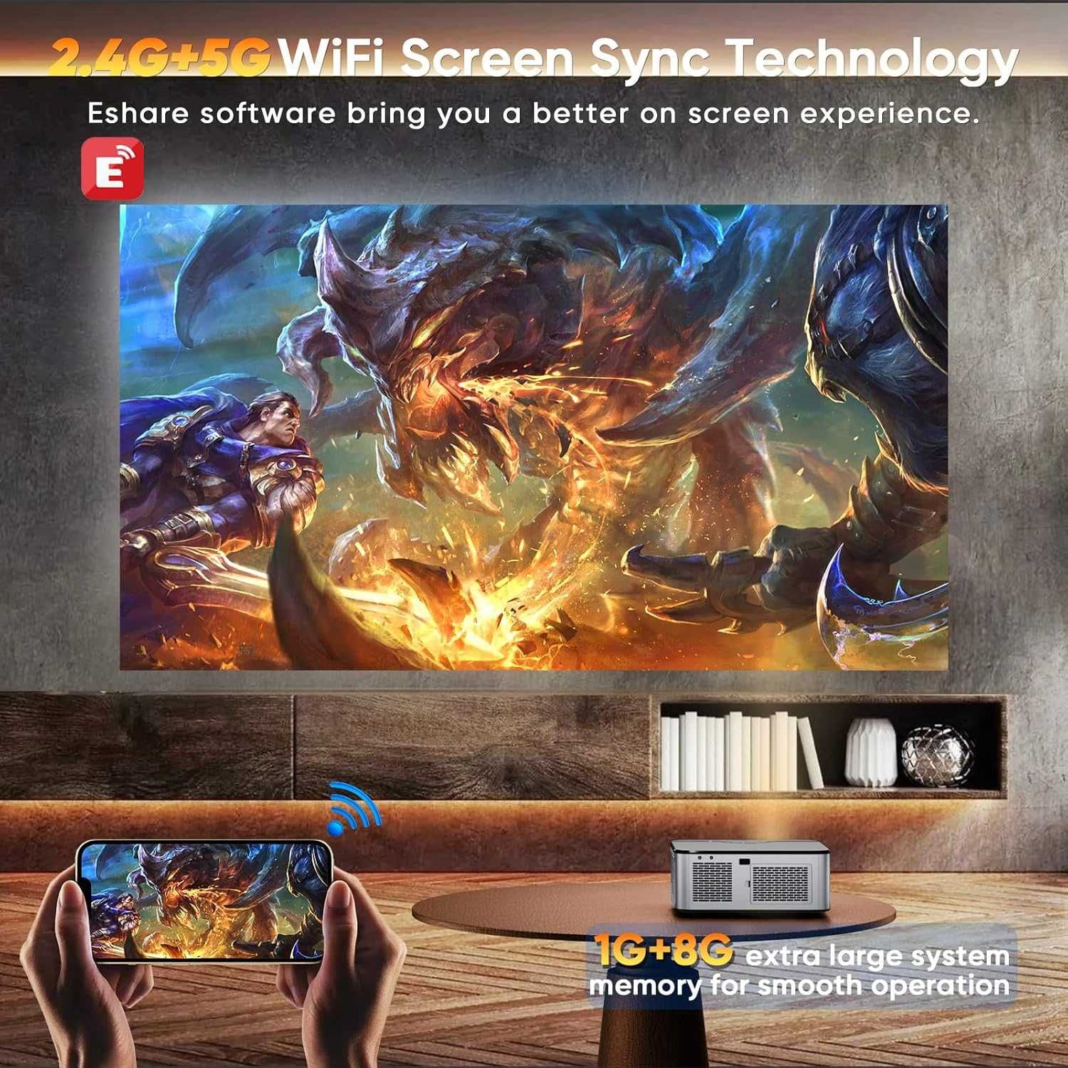 Projektor LCD 1080P z Bluetooth 5G WiFi 500 ANSI Full HD