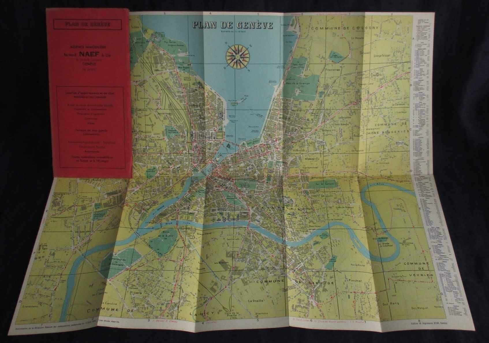 Plan de Genève Mapa Genebra Anos 50