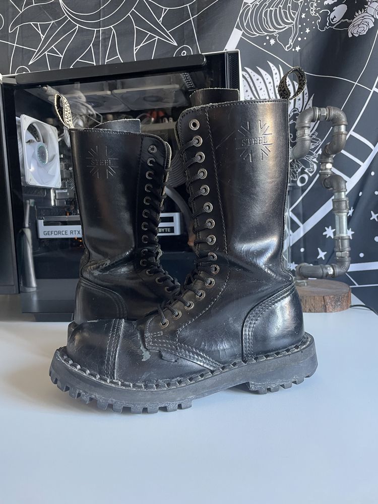 Glany ciężkie buty wojskowe czarne oryginalne metal rock punk Steel 37