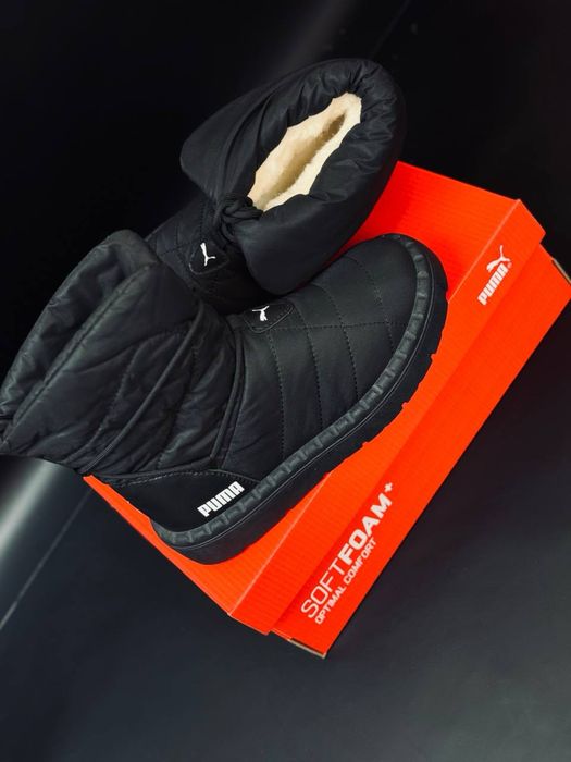 Черные теплые дутики Puma/ дутики непромокаемые женские пума