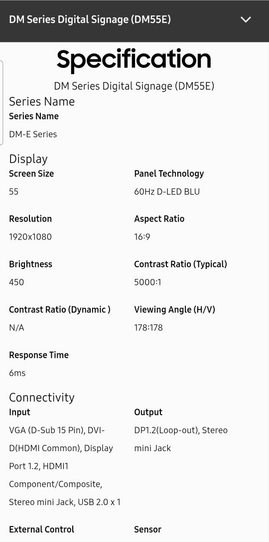 Monitor Samsung DM55E