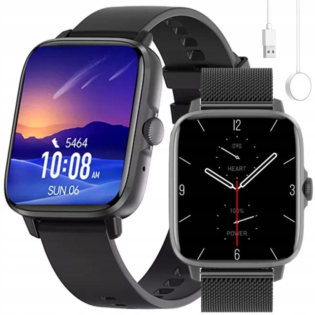 Smartwatch Męski Zegarek Rozmowy Ekg Puls 2 Paski - Czarny