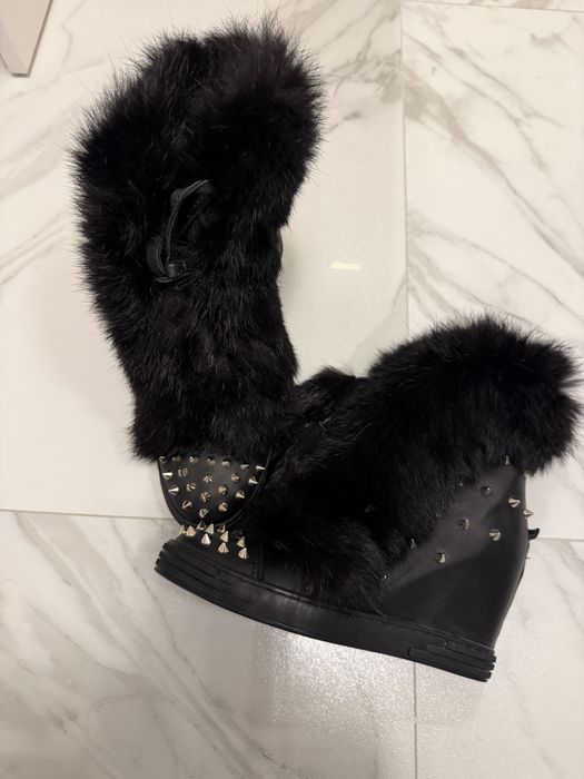 Buty jenot futro czarne koturna black cwieki