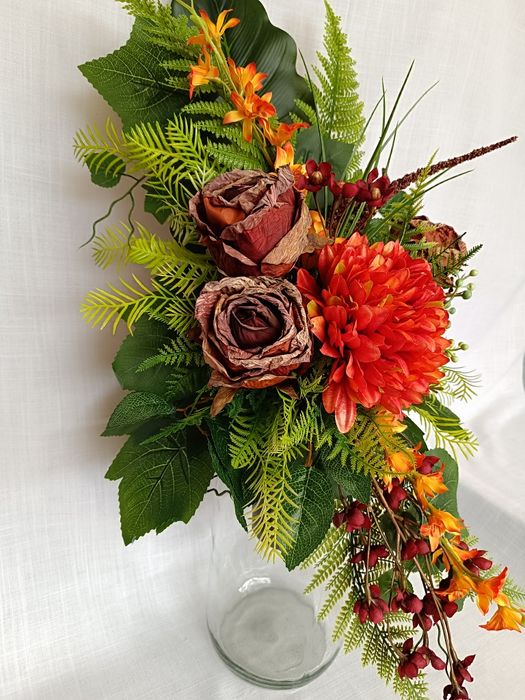 Bukiet do Wazonu Kompozycja Nagrobna Chryzantema pomarańcz model  N25