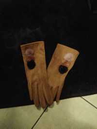 Welurowe rękawiczki karmelowe