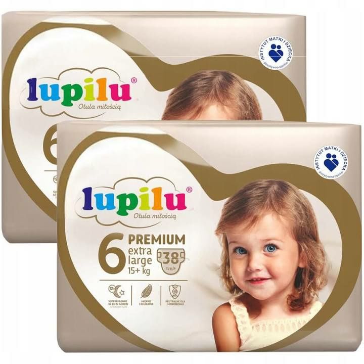 2x Pieluchy Pampersy Lupilu Premium 6, +15 kg, 2x38=76 pieluszek