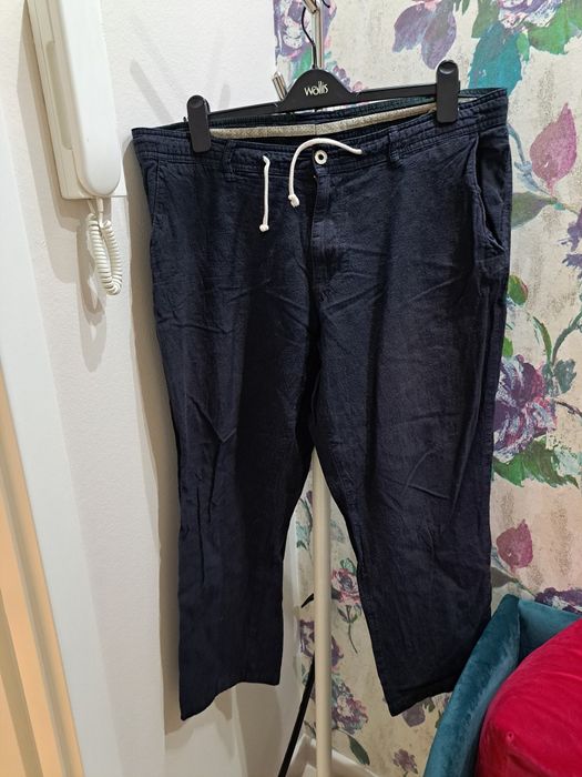 Spodnie z lnem granatowe
